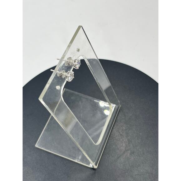 LM Signed 14k White Gold 4 Prong 5mm Round Stud Solitaire CZ Earrings - Picture 5 of 14